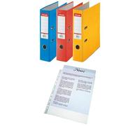 Esselte Rainbow Lot de 3 Classeurs à levier 75 mm Couleurs AssortisEsselte, Pochettes Plastique Perforée A4, Matière Grainée Mate, Ouverture sur le haut, Polypropylène 43 Microns, Lot de 100, 56171