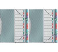Esselte - Trieur à 12 Compartiments pour Documents A4, Pochettes en Plastique Transparent, Maison/Bureau, Motif Texturé, Gamme Colour'Breeze, Multicolore, 626256 (Lot de 2)