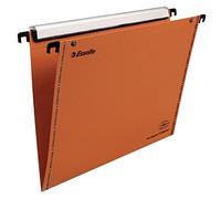 Esselte VGM VisioPlus - Dossiers Suspendus A4 Verticaux, Capacité 100 Feuilles, Fond en V, Entraxe 330 mm, Porte-Étiquette XL Intégré, Lot de 10, Orange, 49965