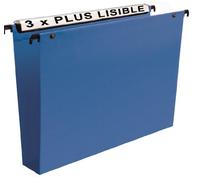 Esselte VGM VisioPlus PP - Dossiers Suspendus A4 Verticaux, Capacité 550 Feuilles, Fond 50 mm, Entraxe 330 mm, Porte-Étiquette XL Intégré, Lot de 10, Bleu, 623264