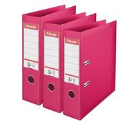 Esselte VIVIDA 624285 Lot de 3 classeurs à levier A4, tranche de 75 mm, capacité de 500 feuilles, PP, couverture plastique, dossiers et dossiers, fuchsia
