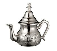 Essence of Morocco Théière marocaine en argent avec poignée, couvercle et filtre Motif gravé Design classique authentique Fabrication artisanale---, Silver, Small