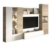 ESSENCIAL Meuble TV avec LED classique brillant et décor chene L 260 cm Blanc Blanc