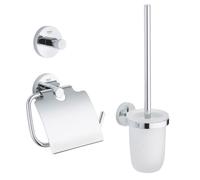 Essentials Set d’accessoires 3 en 1 : Patère murale + Brosse WC et support + Support papier-toilette, chrome (40407001)
