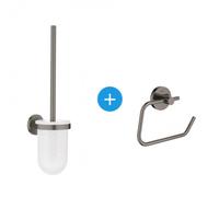 Essentials Set d'accessoires WC avec Porte balai WC + Dérouleur de papier mural, Hard Graphite brossé (40374AL1-Essentials)