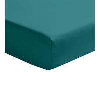 ESSIX - Drap Housse uni en Percale de Coton, Bonnet de 30cm, PREMIÈRE, 90 x 200 cm, Bleu Emeraude