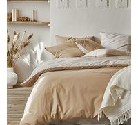 ESSIX Housse de Couette en Coton Bicolore, Bons Jours, Sable/Crème, 200x200 cm