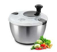 Essoreuse à Salade avec Bol en Acier Inoxydable 18/10 de 4,5 l et mécanisme à manivelle Passe au Lave-Vaisselle Noir
