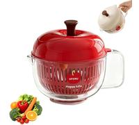 Essoreuse à salade en forme de pomme, lave-légumes double couche (rouge) | Séchage centrifuge rapide, design pomme ludique, compact 17 x 21 cm, ABS de qualité alimentaire, poignée ergonomique et bec