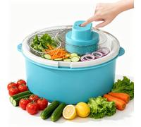 Essoreuse électrique 2 en 1 pour nettoyeur de fruits, essoreuse à salade et lave-produits sans fil ultra rapide, sans danger pour les aliments, bol d'essorage pour lave-fruits (Blue)