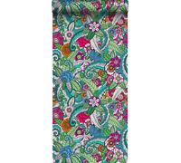 ESTAhome papier peint intissé XXL mandala de fleurs rose, vert, orange, violet et bleu 50 x 900 cm
