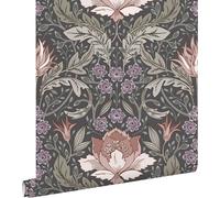 ESTAhome Papier peint motif floral Art nouveau gris-vert et marron - 131084 - 50 x 900 cm