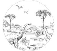 ESTAhome papier peint panoramique rond adhésif dinosaures noir et blanc Ø 70 cm