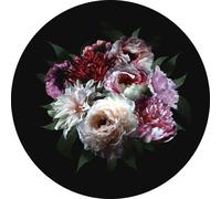 ESTAhome papier peint panoramique rond adhésif nature morte de fleurs multicolore sur noir Ø 70 cm