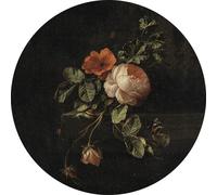 ESTAhome papier peint panoramique rond adhésif nature morte de fleurs rouge foncé et noir Ø 70 cm