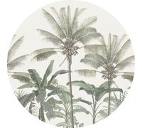 ESTAhome papier peint panoramique rond adhésif palmiers beige clair et vert grisé Ø 70 cm
