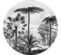 ESTAhome papier peint panoramique rond adhésif paysage tropical avec des palmiers noir et blanc Ø 70 cm