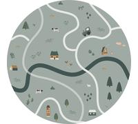 ESTAhome papier peint panoramique rond adhésif tracteurs et animaux de la ferme vert grisé Ø 70 cm