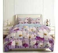 Esthétique Campagne Bande Dessinée Couette Imprimée 200x200 cm, Réversible Couette Couverture pour 4 Saisons Respirante et Douce, Édredon avec 2 Taies d'oreiller, pour lit 2 Personnes, Fleurs Rêveuses