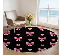 Esthétique Tapis Rond Enfant 120 cm, Nœud Papillon Motif cœur Ruban Poils Courts Doux, Lavable en Machine & Antidérapant, Moquette Confortable pour Chambre Salon Chambre de Fille