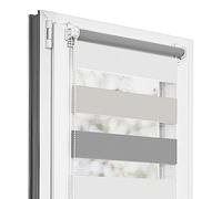 Estika Store Enrouleur Jour Nuit sans perçage - Gris Foncé-Gris Clair-Gris Cendré - 150 x 120 cm - Store à enroulement, Double Tissu, pour fenêtres intérieures, Protection Contre Le Soleil