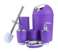 Estink Ensemble d'Accessoires de Salle de Bain, 6 Pièces, Violet, avec Porte-Brosse à Dents, Porte-Savon, Distributeur de Savon, Brosse de Toilette