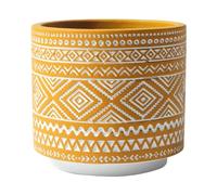 ESTINTENG Pot de fleurs en ciment respirant de style nordique bohémien avec motif géométrique pour cactus succulents d'intérieur - Jaune supérieur et inférieur blanc - 13,5 x 13,5 x 11,5 cm (sans le