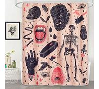 Estmy Ensemble de Rideaux de Douche Vintage d'halloween en Tissu gaufré Robuste, Effrayant, Gothique, Squelette, Chauve-Souris, Rideaux de Douche Amusants sur Le thème d'halloween avec Crochets