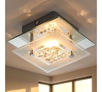 Plafonnier LED applique chromé plafonnier verre satiné lampe de cuisine, interrupteur cristaux, 3W 240Lm blanc neutre, LxPxH 14x14x7 cm