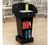 Estrade de Prise de Parole, Lutrin en Bois,Noir,+Drawer | avec large surface de lecture, armoire de rangement, facile à assembler, pour salle de onférence et événements
