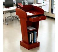 Estrade de Prise de Parole, Lutrin en Bois,Teak,+Drawer | avec large surface de lecture, armoire de rangement, facile à assembler, pour salle de onférence et événements