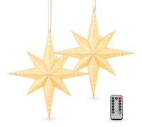 Esvyit Étoile de Noël Lumineuse 60 cm, Lot de 2 Étoiles en Papier avec LED à Suspendre, Télécommande, Minuterie, Intensité Réglable, Décoration de Noël pour Fenêtre et Intérieur, à Piles