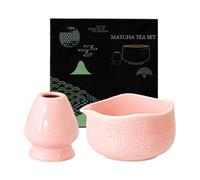 ESYFOR Bol à Matcha en Céramique avec Bec Verseur, 2 Pièce Bol Matcha Japonais Traditionnels Fait à la Main Bol à thé Chawan pour Salle à Thé, Cuisine, Latte, Ami de Famille,Rose
