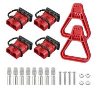 eSynic Lot de 4 connecteurs de batterie pour connecteur Anderson 175 A 175 A à connexion rapide 600 V avec poignée et couvercle de prise Anderson pour camping-car, voiture, treuil de remorque, rouge