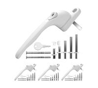 eSynic Lot de 4 poignées de fenêtre universelles pour UPVC avec 5 broches multi-tailles et vis découpables, rotation à 360 °, poignée de fenêtre verrouillable en PVC avec n aluminium blanc