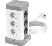 ET12C Tour Multiprise avec 3 ports USB-A et 1 port USB-C - 12 Prises 3680W 13A - Multiprise avec parasurtenseur protection contre les surtensions - Câble de 1,8 m