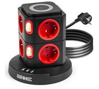 ET8W Tour Multiprise avec 3 ports USB et Recharge sans fil - 8 Prises 3680W 13A - Multiprise avec parasurtenseur protection contre les surtensions - Câble de 1,8 m