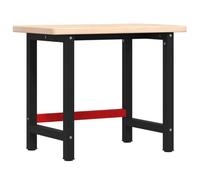 Établi 100 x 60 x 83 cm en chêne massif rectangulaire avec cadre en métal revêtu par pulvérisation, table de travail robuste pour atelier, garage, bricoleur, charge lourde, polyvalent