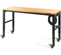 Établi à hauteur réglable, 122 cm L x 51 cm P x 104 cm H Table de garage avec hauteur réglable de 79 à 104 cm et capacité de charge de 720 kg, avec prises électriques, plateau en bois dur, structure m