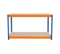 Établi Ajustable à 2 Niveaux S-Rax, Plan de Travail en Bois Aggloméré Robuste, Capacité 300kg, Bricolage Atelier Garage, Assemblage Sans Boulons, Pieds en Caoutchouc, 6 Renforts [150cm x 45cm x 90cm]