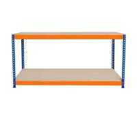 Établi Ajustable à 2 Niveaux S-Rax, Plan de Travail en Bois Aggloméré Robuste, Capacité 300kg, Bricolage Atelier Garage, Assemblage Sans Boulons, Pieds en Caoutchouc, 6 Renforts [180cm x 60cm x 90cm]