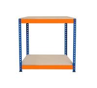Établi Ajustable à 2 Niveaux S-Rax, Plan de Travail en Bois Aggloméré Robuste, Capacité 300kg, Bricolage Atelier Garage, Assemblage Sans Boulons, Pieds en Caoutchouc, 6 Renforts [90cm x 45cm x 90cm]