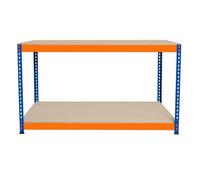 Établi Ajustable à 2 Niveaux S-Rax, Plan de Travail en Bois Aggloméré Robuste, Capacité 300kg, Bricolage Atelier Garage, Assemblage Sans Boulons, Pieds en Caoutchouc, 6 Renforts [150cm x 60cm x 90cm]