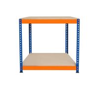 Établi Ajustable à 2 Niveaux S-Rax, Plan de Travail en Bois Aggloméré Robuste, Capacité 300kg, Bricolage Atelier Garage, Assemblage Sans Boulons, Pieds en Caoutchouc, 6 Renforts [90cm x 60cm x 90cm]