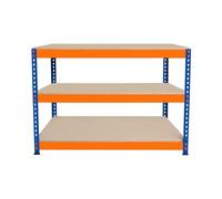 Établi Ajustable à 3 Niveaux S-Rax, Plan de Travail en Bois Aggloméré Robuste, Capacité 300kg, Bricolage Atelier Garage, Assemblage Sans Boulons, Pieds en Caoutchouc, 6 Renforts [120cm x 60cm x 90cm]
