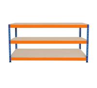 Établi Ajustable à 3 Niveaux S-Rax, Plan de Travail en Bois Aggloméré Robuste, Capacité 300kg, Bricolage Atelier Garage, Assemblage Sans Boulons, Pieds en Caoutchouc, 6 Renforts [180cm x 60cm x 90cm]