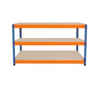 Établi Ajustable à 3 Niveaux S-Rax, Plan de Travail en Bois Aggloméré Robuste, Capacité 300kg, Bricolage Atelier Garage, Assemblage Sans Boulons, Pieds en Caoutchouc, 6 Renforts [150cm x 60cm x 90cm]