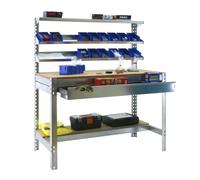 Etabli atelier Bois Métal avec tiroir de rangement 1440x1500x750mm galva 4 niveaux agglo 600kg en kit (BT-1 BOX 1500)