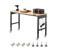 VEVOR Établi Atelier Garage 1524 mm Table de Travail sur Roulettes à Hauteur Réglable, Capacité de Charge 907,2 kg avec Prise de Courant, Panneau Perforé, Établi Robuste en Chêne pour Bureau, Maison