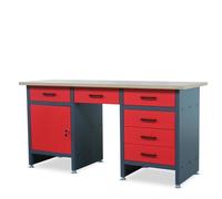 Etabli atelier JAN NOWAK - 6 tiroirs - Pieds réglables - 170 cm x 60 cm x 85 cm - Anthracite-Rouge